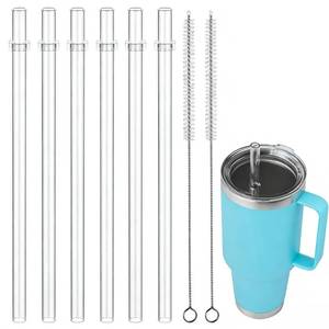 lot 8132 image: Reusable Straws for YETI, 9 Inch Tumbler Straws Replacement for YETI Straw Cup, 6 Pack Plastic Clear Drinking Cup Straw with 2 Cleaning Brushes, BPA-Free