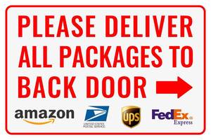 lot 8484 image: Please Deliver All Packages to Back Door Right Arrow - Bestylez Delivery Sign for Outdoor Use 12  8 (148)