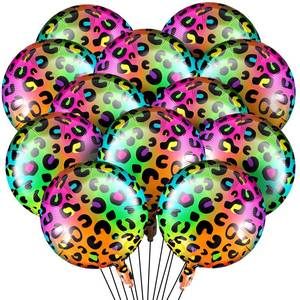 lot 8496 image: BBTO 12Pcs 18 Inch Neon Rainbow Leopard Foil Balloons for Party,Multicolor