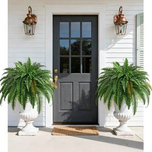 lot 9314 image: 2PCS 45in Fake Ferns- Large Artificial Plants Outdoor, UV Resistant Artificial Ferns for Outdoors, 60 Branches Faux Boston Fern Realistic Weatherproof Fake Plants for Porch Home Patio Hanging Decor