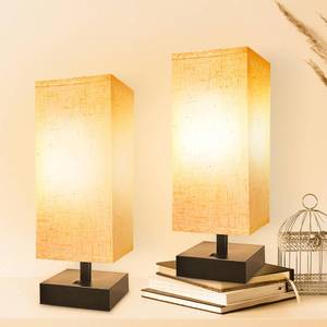 lot 9323 image: DEGNJU Small Bedside Lamp, Mini Minimalist Table Lamp with Square Flaxen Fabric Shade, 11 Inch Desk Reading Lamp for Bedroom, Living Room, Office, 2 Pack