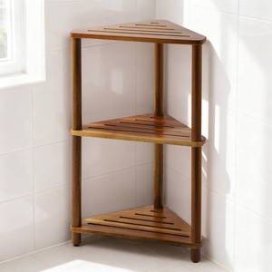 lot 9336 image: IBosins Corner Shower Shelf Shower Caddy Standing Wood Shower Organizer