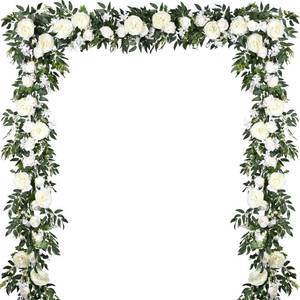 lot 9338 image: Lvydec 2 Pack Artificial Peony Flower Garland - 6ft Silk Peony Vine Willow Leaves Garland White Arch Flower Vine for Wedding Party Table Decoration (White)