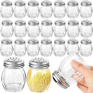 lot 9349 image: 24 Pack 6 Ounces Glass Spices Shaker with Perforated Stainless Steel Lid Clear Cheese Salt and Pepper Shakers for Home Kitchen Restaurant Supplies