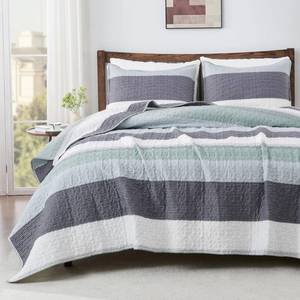 lot 9350 image: Andency Stripe Quilt Set Twin, 2 Pcs Mint Green Patchwork Striped Bedspread