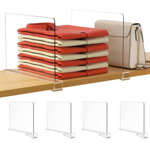 lot 9351 image: HBlife 4 Pack Closet Organizers and Storage, Clear Shelf Dividers, Vertical Purse Organizer for Closet Perfect for Sweater, Shirts, Handbags in Bedroom and Kitchen, Acrylic Bookshelf for Organization