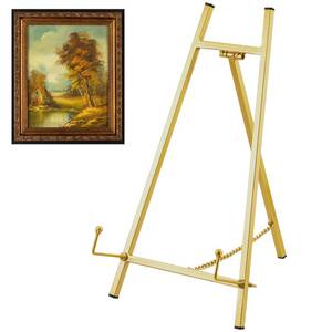 lot 9359 image: Leinuosen 1 Pcs Metal Tabletop Easel Stand, Tripod Display, Gold
