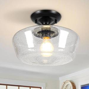 lot 9361 image: Goosebrite Schoolhouse Style Light Fixture, 12 Black Semi Flush Mount Ceiling Light with Seeded Glass Globe, Close to Ceiling Lights for Kitchen, Hallway, Entryway