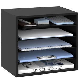 lot 9363 image: 5 Tier Wood Desk Organizer, Mail Sorter and Paper Organizer for Desk, Black