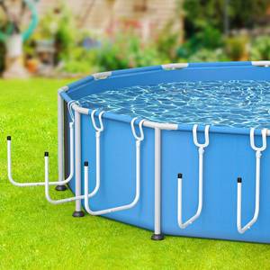 lot 9365 image: MONMEE 5 Pack Solar Pool Cover Holder, Adjustable Solar Cover Hooks Keep Solar Cover Off The Ground, L-Shape Iron Tube Set, Fits Framed Above Ground Pools (White)