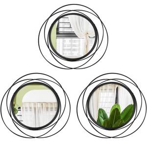 lot 9368 image: Cityelf 3 Set Round Mirrors for Wall Decor Living Room Bedroom Bathroom Dining Room Metal Circle Mirror Set Boho Decorative Sunburst Wall Art Accent Entryway - Black 9.5 in