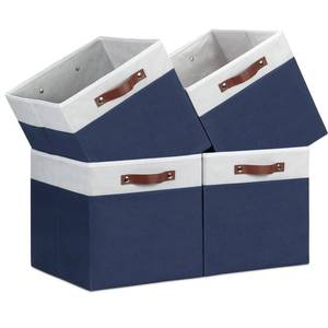 lot 9372 image: Temary Cube Storage Bins 4Pack Foldable Cube Baskets for Clothes Shelf Storage Basket with Handles, Storage Box Fabric Storage Organizer Bins for Home (White&Blue, 13x15x13 Inch)