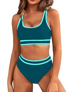 lot 10002 image: BMJL Womens Swimsuit High Waisted Sporty 2 Piece Bathing Suit(S,Grn Blue)