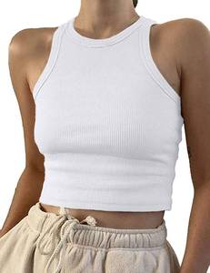 lot 10003 image: Artfish Women Casual Basic Sleeveless High Neck Rib-Knit Front Racerback Crop Tank Top 01#White,S