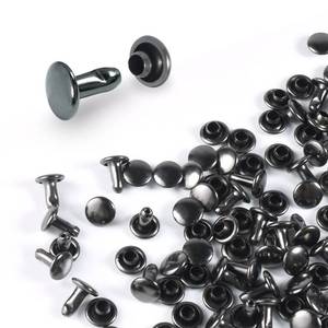lot 10010 image: 200Sets 6mm Round Double Caps Rivets, Leather Rivets Metal Tubular Studs for Bags Hats Shoes Clothing Leather DIY Craft Repair and Decoration (Gun Black)