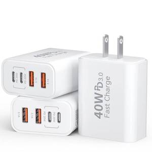 lot 10011 image: USB C Charger Block, 3Pack 40W 4 Ports Type C Fast Phone Charging Cubes PD 3.0 Wall Plug QC 3.0 USB A Charger Power Brick Box for iPhone 161514131211 Pro Max, iPad, Galaxy, Pixel,White