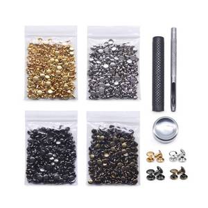 lot 10016 image: SEMINI 400 Sets Double Cap Leather Rivets, 5mm Tubular Metal Studs with 3 Pieces Setting Tools Kit, 4 Colors Rivets for Fabric Leather Craft Repair Decoration