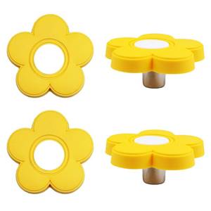 lot 10018 image: AUXBC 4pcs Yellow Flower Shape Knobs - Rubber Cartoon Shape Knobs for Kids Room, Closet & Cabinet Drawer Pulls - Soft Rubber, 1.8x1.8x0.85 Inch with Screws