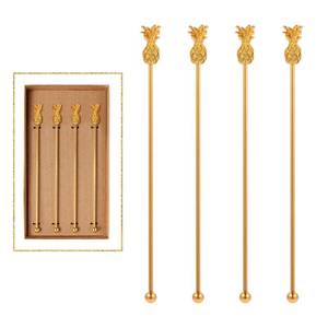 lot 10025 image: Pineapple Drink Stirrer Sticks Stainless Steel Coffee Beverage Stirrers��Set of 4 Cocktail Swizzle Stick,7.28, Gold