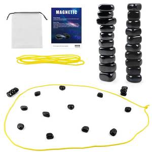 lot 10453 image: LANPANGZI Magnetic Strategy Game Set, 20 Black Magnetic Pieces with Yellow Boundary Rope, Tabletop Party Game for 2 Players, Includes Storage Bag