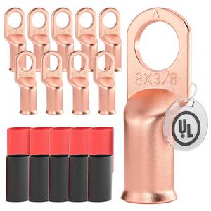 lot 10457 image: 8 AWGGauge - 38 Battery Cable Lug Copper Connector Wire Ring Terminal
