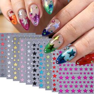 lot 10486 image: Star Nail Stickers for Nail Art 10 Colors Star Nail Decals Metallic Gold Silver Black White Star Nail Art Designs Y2K Style Self-Adhesive Nail Supplies Starligh DIY Sliders Manicure Decoration