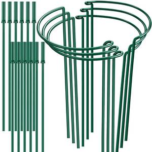 lot 10495 image: 6 Pack 32 or 16 inch Adjustable Plant Support Stakes, Heavy-Duty Half Round Peony Support, Garden Plant Stakes Cage for Outdoor Plants, Peony, Tomato, Hydrangea, (16In Support 16In Extension Tubes)
