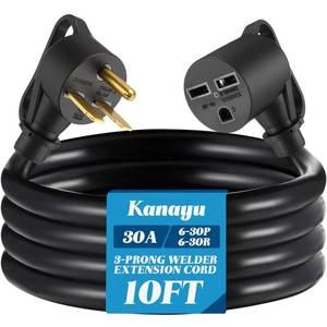 lot 10497 image: Kanayu 10ft 30A NEMA 6-30 Extension Cord, 6-30P Male Plug to 6-30R Female Receptacle Power Cord with Handle for Welder Compressor Heater, STW 10 AWG3C, 250V, 7500W, ETL Listed