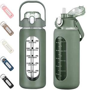 lot 11822 image: kytffu 56oz Glass Water Bottle with Straw and Time Marker