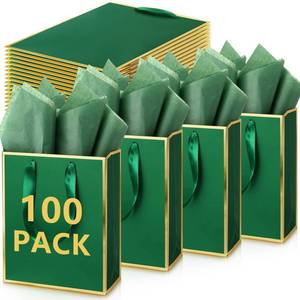 lot 11824 image: Yeaqee Metallic Paper Gift Bags with Handles, 100 Pc Set