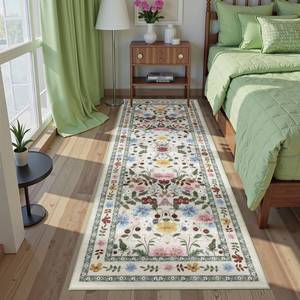lot 11831 image: Deerly Floral Runner Rug 3x8 BeigeGreen