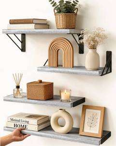 lot 11850 image: BAYKA Wall Shelves Wood Gray White Set of 4