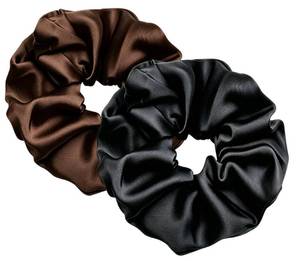 lot 12008 image: Utaly Jumbo Satin Silk Scrunchies Black and Coffee