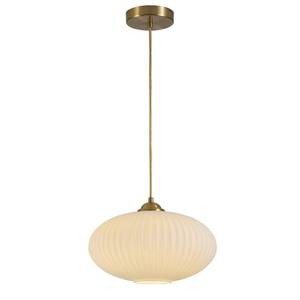 lot 13241 image: KCO Lighting Modern Gold Brass 9.8 White Milk Ribbed Glass Pendant Light