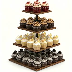 lot 13242 image: Wooden 4 Tier Cupcake Stand for 50 Cupcakes,Cupcake Holder,Cupcake Tower,Tiered Tray Stand for Birthday Bar D�cor Weddings,Parties Events, Dark Brown