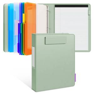 lot 13261 image: JoyCat 3 Ring Binder Clipboard with Storage, 5 Folders, Grass Green