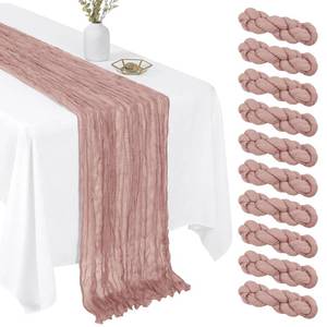 lot 13264 image: 10 Pack Dusty Pink 17 x 108 Inch Cheesecloth Table Runner - Boho Gauze Sheer Fabric for Wedding Baby Shower Party Home Decor