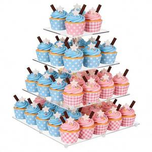 lot 13267 image: 4 Tier Cupcake Stand for 50 Cupcakes, Clear Acrylic Cupcake Tower, Cupcake Holder for Parties, Weddings, Birthdays, Clear Dessert Display Ease of Assembly High Stability (Square)