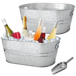 lot 13271 image: 2 Pack 4 Gallon Galvanized Tub Ice Buckets for Parties Portable Beverage Tub Champagne Bucket Metal Ice Buckets for Cocktail Bar with Ice Scoop