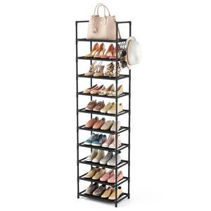 lot 13278 image: LANTEFUL 10 Tiers Tall Shoe Rack 20-25 Pairs Boots Organizer Storage Sturdy Narrow Shoe Shelf for Entryway, Closets with Hooks, Black