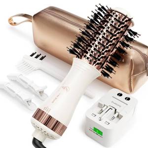 lot 13293 image: Dual Voltage Travel Blow Dryer Brush in one, Hair Trends Mini Hot Air Brush