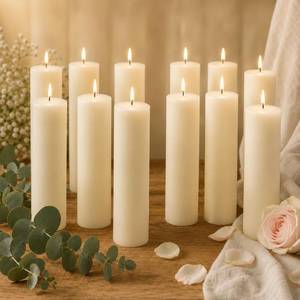 lot 13300 image: Lounsweer 12 Pcs Ivory Pillar Candle Bulk Unscented Paraffin Wax,2 x 8 Inch