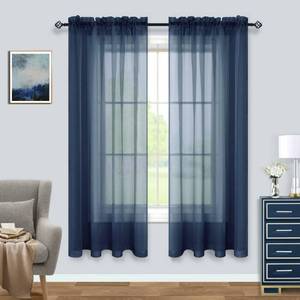 lot 14003 image: Navy Blue Curtains 63 Inch Length for Boys Bedroom Set of 2 Panels Rod Pocket Window Sheer Dark Blue Gamer Curtains for Kids Room 52x63 Inches Long