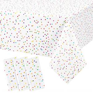 lot 14005 image: Mindsoft 3 Pcs White Mini Rainbow Polka Dot Plastic Tablecloth Party