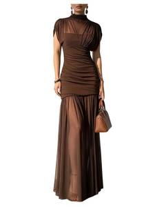 lot 14013 image: BEAUDRM Womens Elegant Wedding Guest Dress Mesh Cape Sleeeve Maxi Dresses Sz. M
