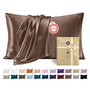 lot 14020 image: Bedsure Satin Pillowcases Queen Set of 2, Similar to Silk Pillow Case Brown