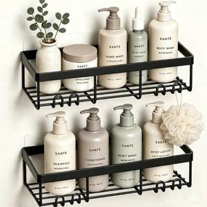 lot 14433 image: Moforoco Shower Caddy Shelf Organizer Rack, Self Adhesive Black Bathroom Shelves Basket, Home Farmhouse Wall Inside Organization and Storage Decor Rv Accessories, First Camper Apartment Essentials