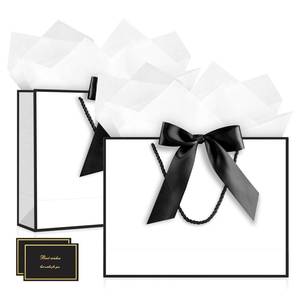 lot 14434 image: JMANNI Gift Bags with Handles, 11 Small Gift Bag for Presents, 2 Pcs Bags with 4 Tissue Paper and 2 Cards for Baby Shower Wedding Bridal Shower Mothers Day Birthday Party (Black-White)