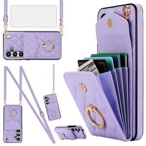 lot 14438 image: Asuwish Phone Case for Samsung Galaxy S24 5G Wallet Cover with Tempered Glass Screen Protector and Crossbody Wrist Strap Ring Stand RFID Blocking Credit Card Holder Cell S 24 24S G5 Women Girls Purple