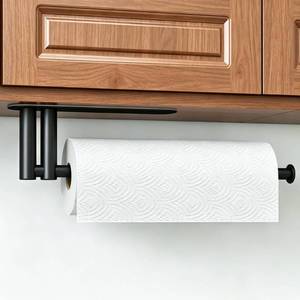 lot 14442 image: STWWO Paper Towel Holder Under Cabinet, Adhesive or Wall Mounted, Black